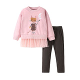 2-7Y Kid Girl Sets  Autumn Winter 2 Pcs Mouses Cat Outfits