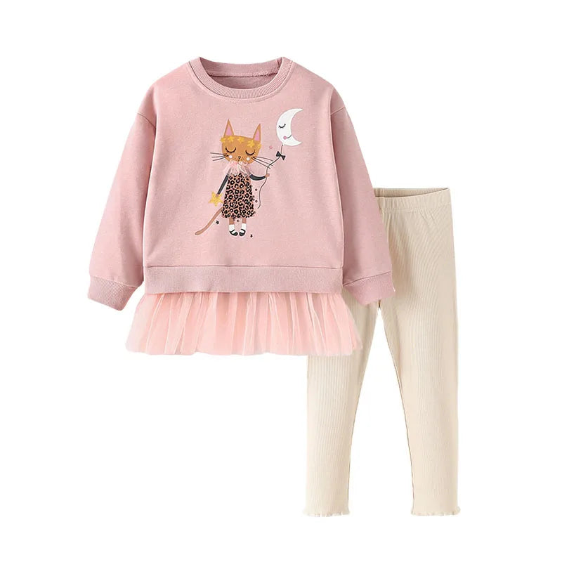 2-7Y Kid Girl Sets  Autumn Winter 2 Pcs Mouses Cat Outfits