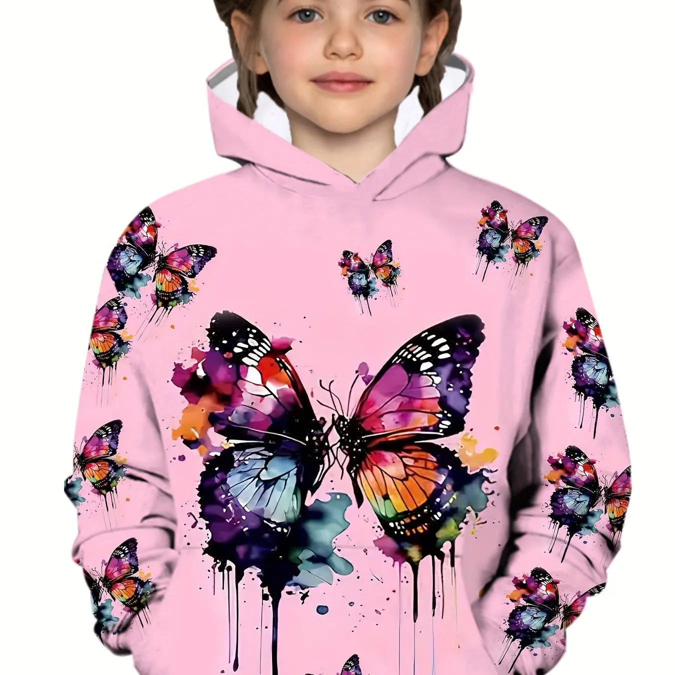 2-12Y Kids Girl Long Sleeve 3D Butterfly Print Hoodie
