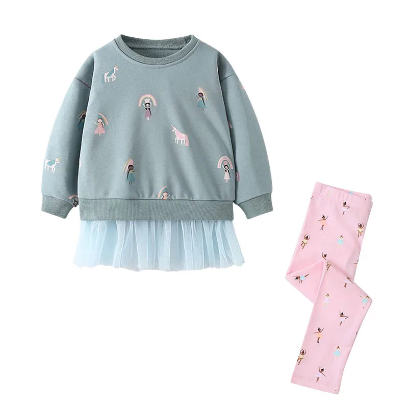 2-7Y Kid Girl Sets  Autumn Winter 2 Pcs Mouses Cat Outfits