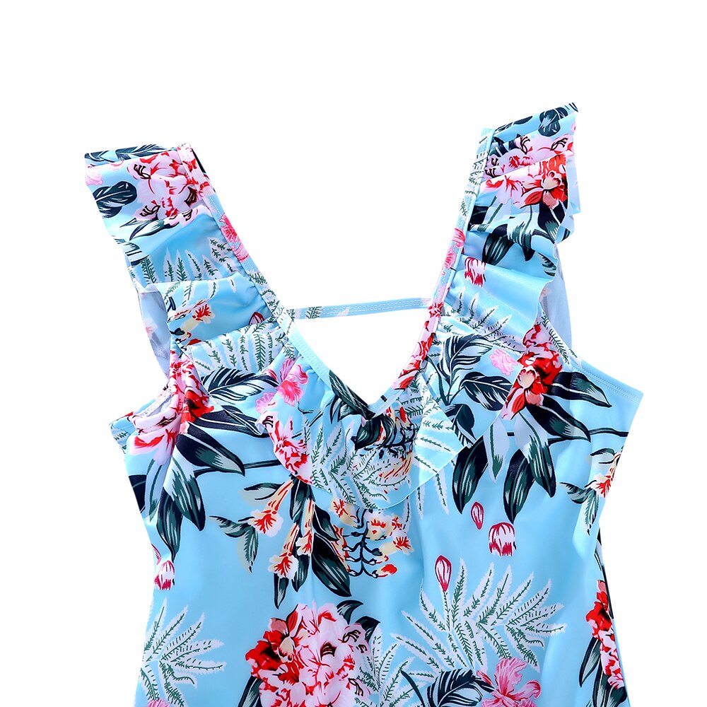 Family Matching Mother Kids Swimsuit Print Swimwear