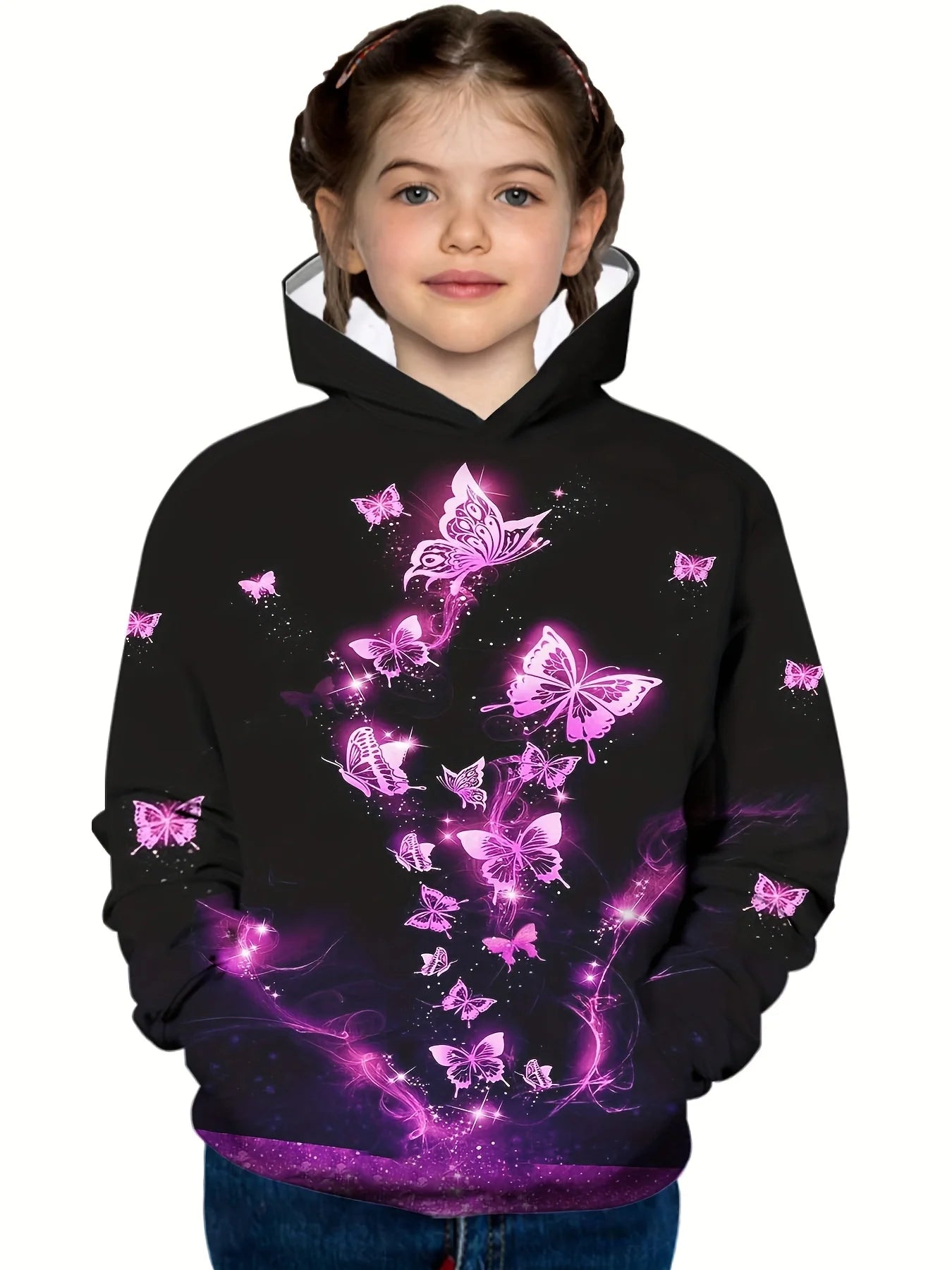 2-12Y Kids Girl Long Sleeve 3D Butterfly Print Hoodie