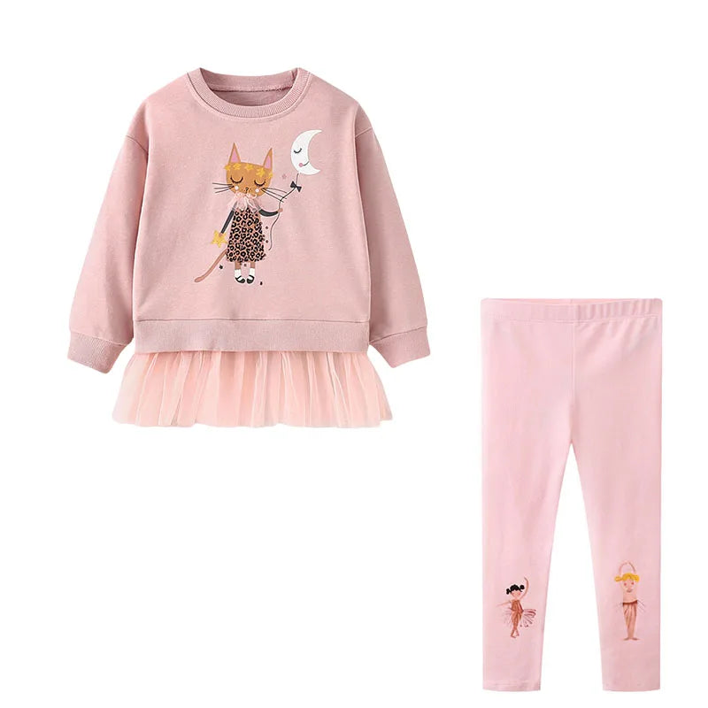 2-7Y Kid Girl Sets  Autumn Winter 2 Pcs Mouses Cat Outfits