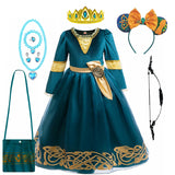 2-10Y Kid Girls Merida Cosplay Princess Stage Performance Dress