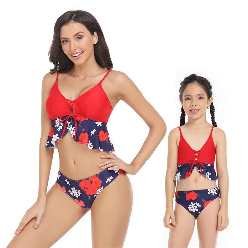 Family Matching Mother Daughter Swimsuits Ruffled Bikini