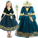 2-10Y Kid Girls Merida Cosplay Princess Stage Performance Dress