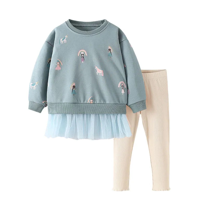 2-7Y Kid Girl Sets  Autumn Winter 2 Pcs Mouses Cat Outfits