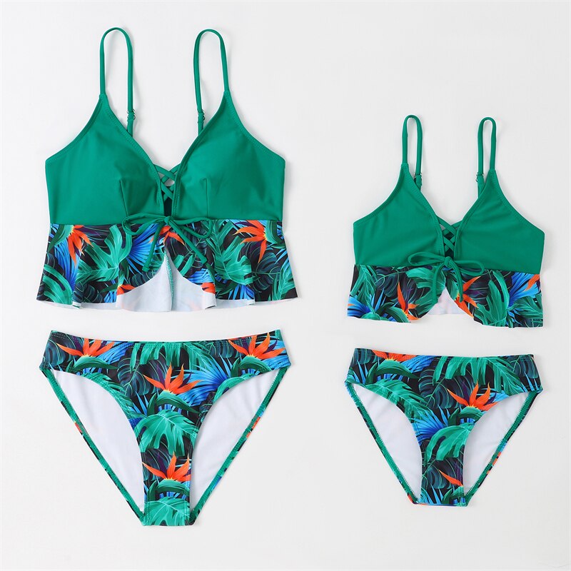 Family Matching Mother Daughter Swimsuits Ruffled Bikini