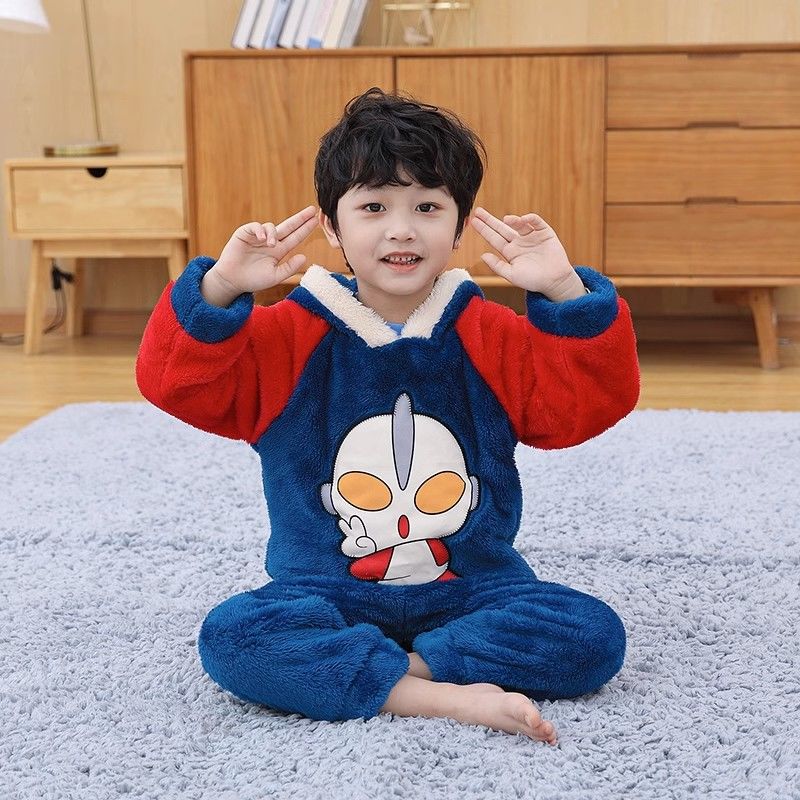 Kid Baby Boy Autumn Winter Plush Thick Pajamas