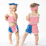 Baby Girls 4th-of-July Independence Day Sleeveless Tassels Stars Stripes Sets