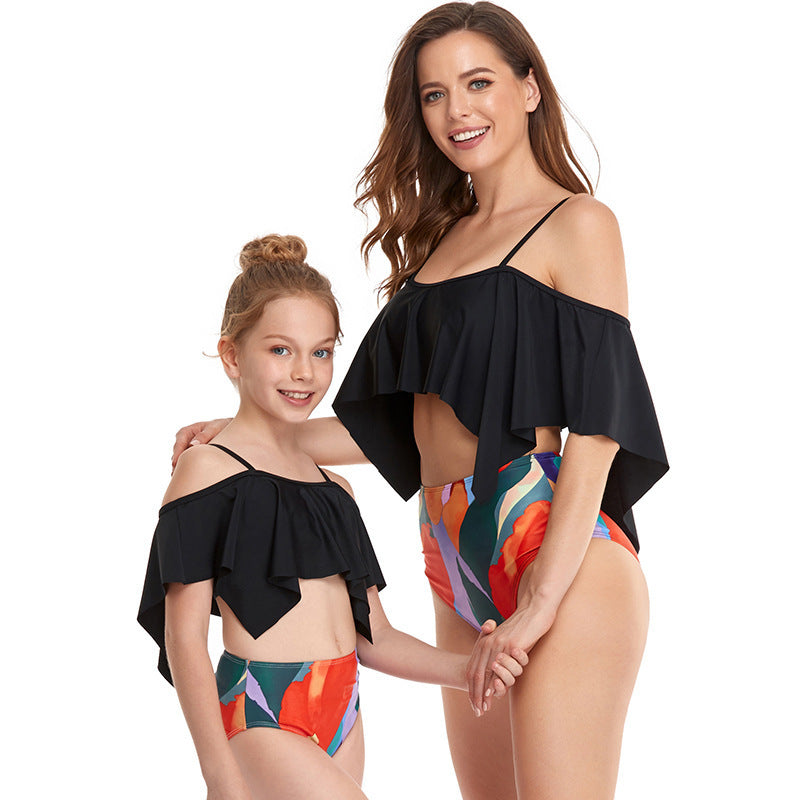 Family Matching Swimsuit Printed High-waist Bikini Parent-child Swimwear