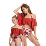 Family Matching Parent-child Swimsuit Printed Bikini Ruffled Mother Daughter Swimwear
