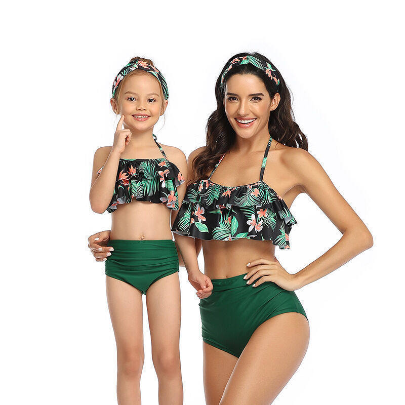 Family Matching Parent-child Swimsuit Printed Bikini Ruffled Mother Daughter Swimwear