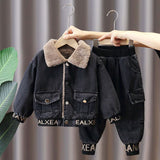 Kid Baby Girls Boys Plush Thick Coyboy Winter 2 Pcs Sets
