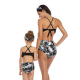 Family Matching Parent-child Black Leaf Swimsuit Bikini