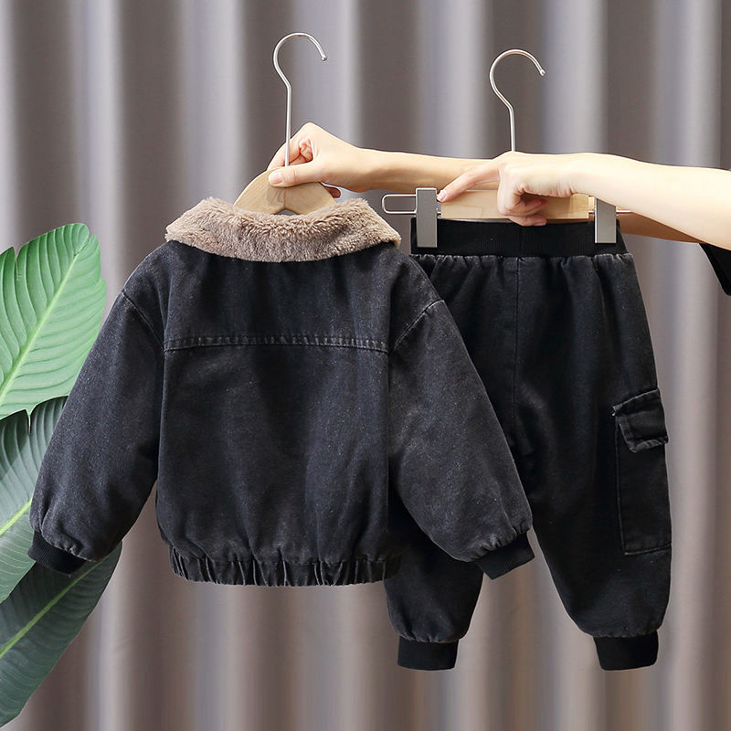 Kid Baby Girls Boys Plush Thick Coyboy Winter 2 Pcs Sets