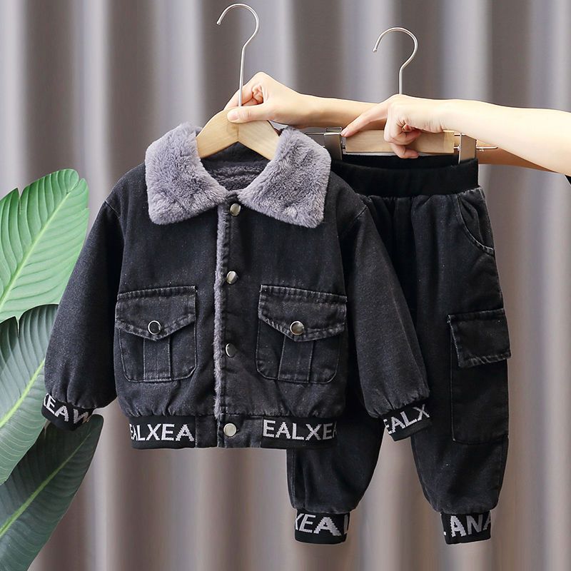 Kid Baby Girls Boys Plush Thick Coyboy Winter 2 Pcs Sets
