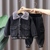 Kid Baby Girls Boys Plush Thick Coyboy Winter 2 Pcs Sets