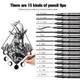 Refillable Black Ink Fineliner Waterproof Drawing Marker Pen Set