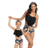 Family Matching Parent-child Black Leaf Swimsuit Bikini