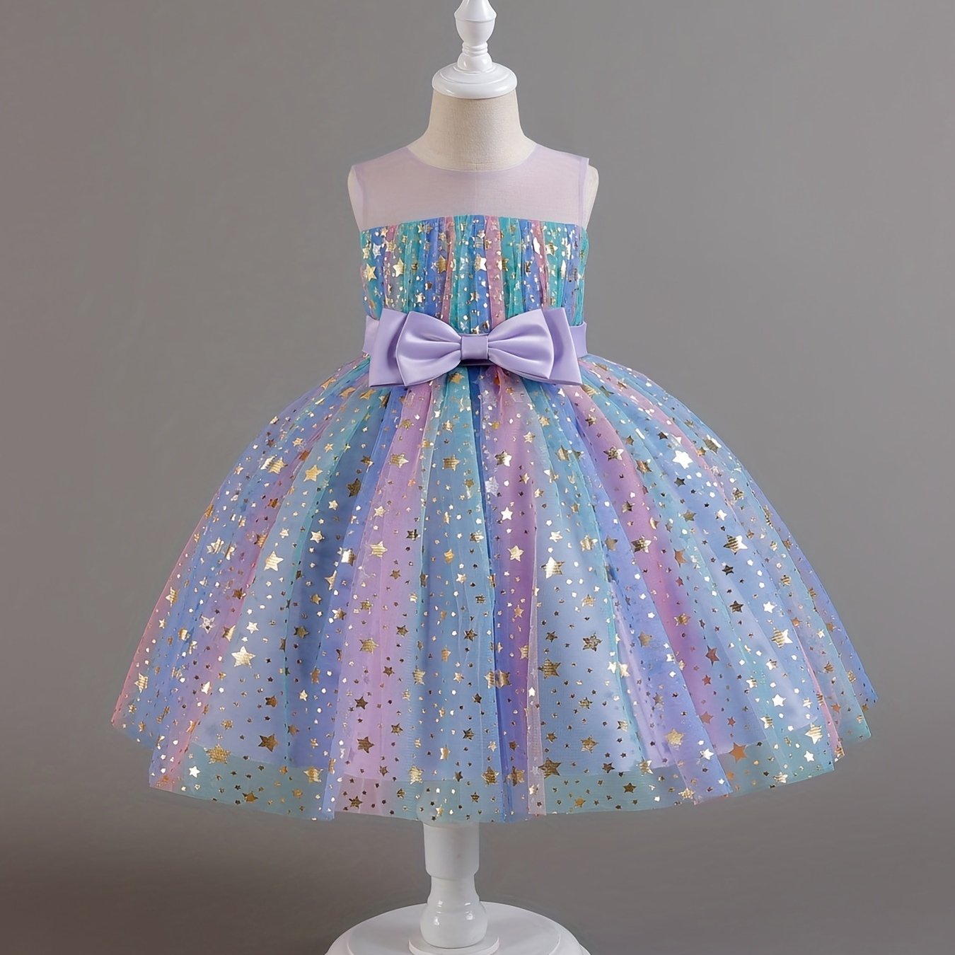 Kid Girl Tutu Sleeveless Princess Flower Bow Tulle Dance Ball Dresses