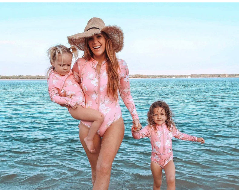Family Matching Parent-child Mother-daughter One-piece Zipper Swimsuit