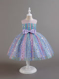Kid Girl Tutu Sleeveless Princess Flower Bow Tulle Dance Ball Dresses