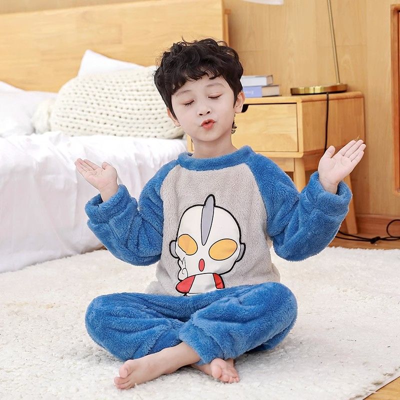 Kid Baby Boy Autumn Winter Plush Thick Pajamas
