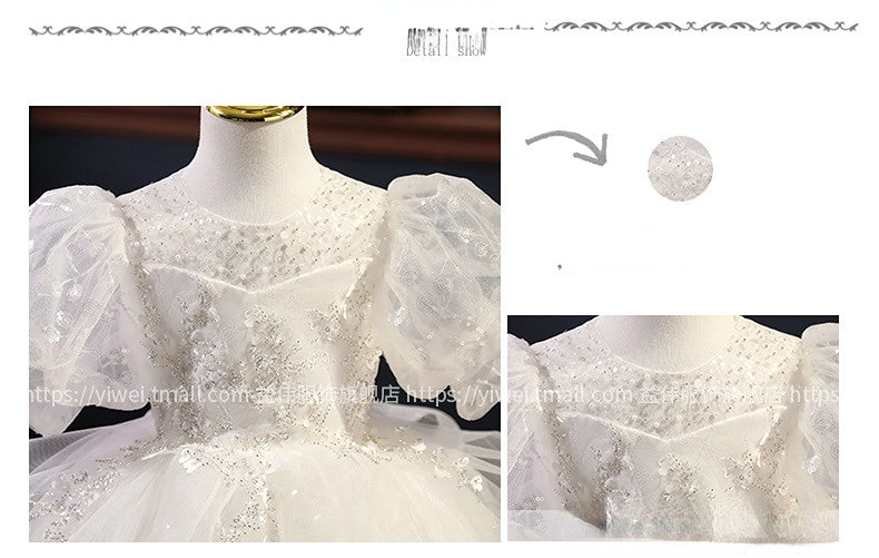 Kid Baby Girls Catwalk Pompous Gauze White Flower Dresses