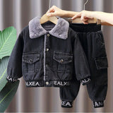 Kid Baby Girls Boys Plush Thick Coyboy Winter 2 Pcs Sets