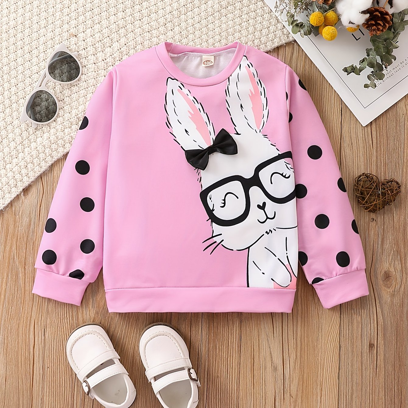 Kid Baby Toddler Girls Rabbit Polka Dot Print Long Sleeve Sweatshirt