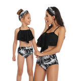 Family Matching Parent-child Black Leaf Swimsuit Bikini