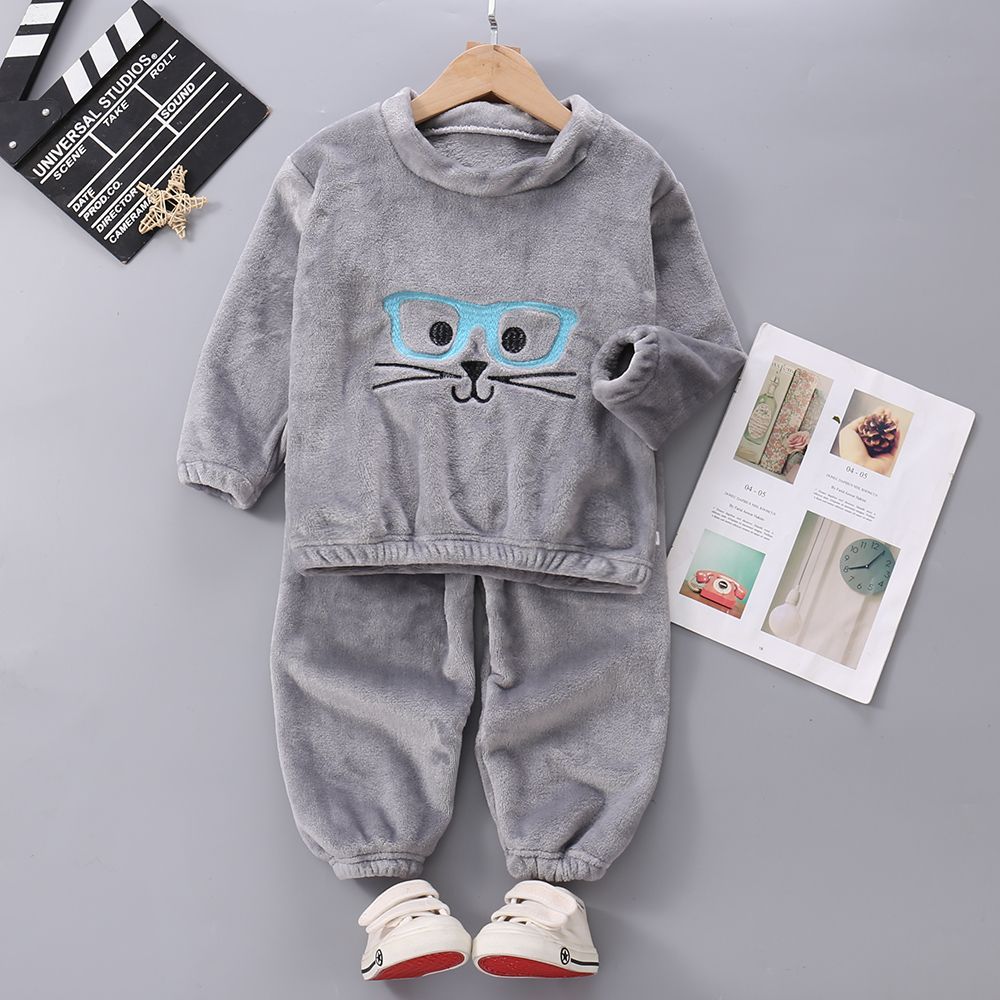 Kid Baby Boy Girl Autumn Winter Plush Thick Winter Flannel Pajamas