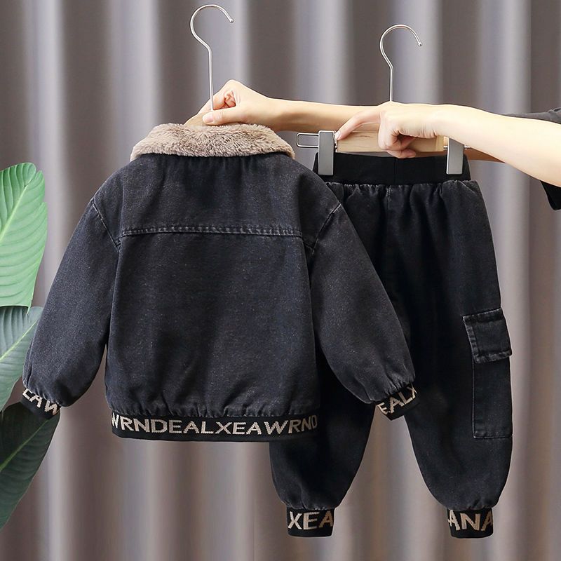 Kid Baby Girls Boys Plush Thick Coyboy Winter 2 Pcs Sets