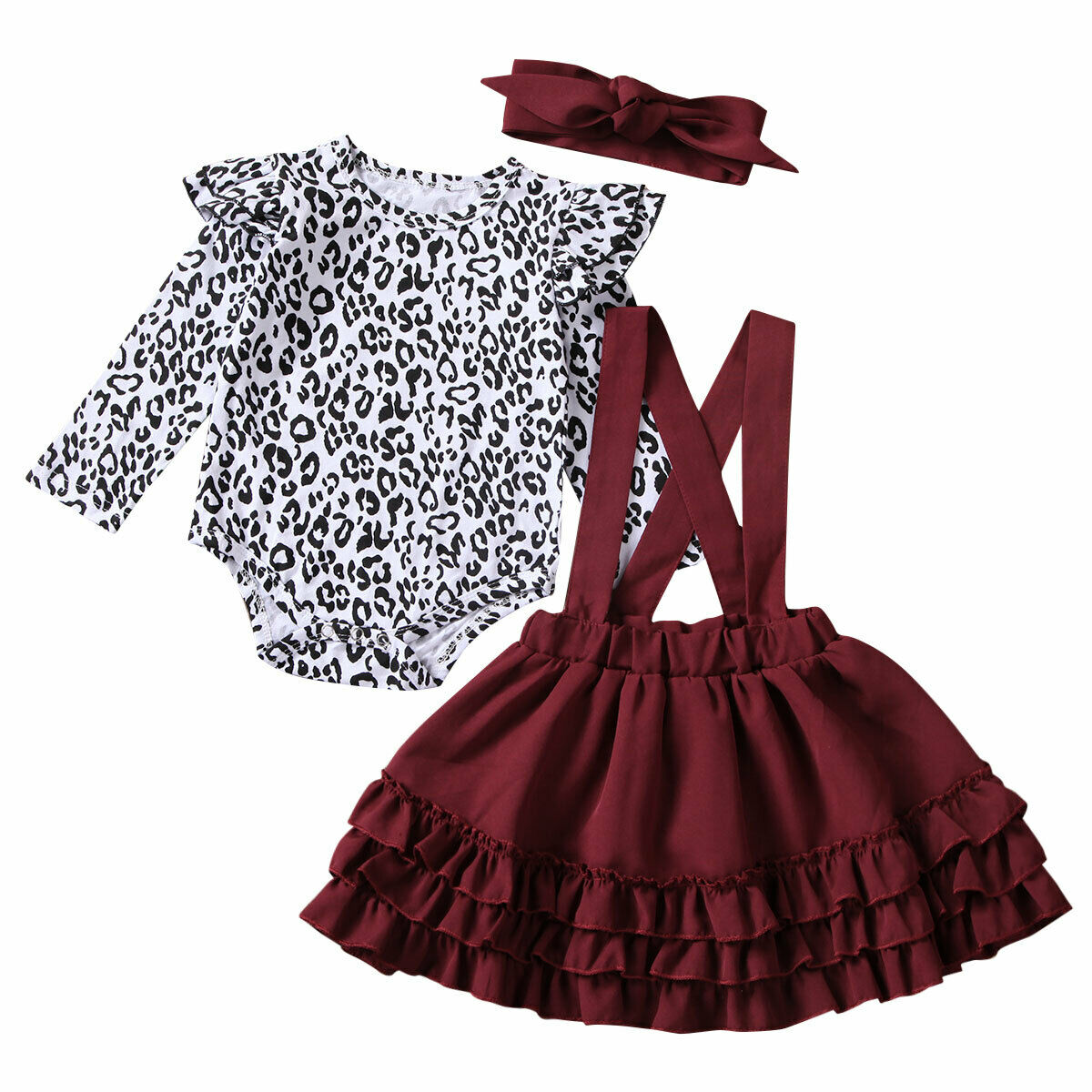 Baby Mädchen Leopard Set Valentine Langarm Rüschen 2 Stück 0-24M