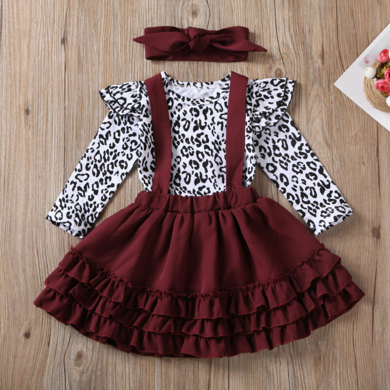 Baby Girl Leopard Set Valentine Long Sleeve Ruffles 2 Pcs 0-24M