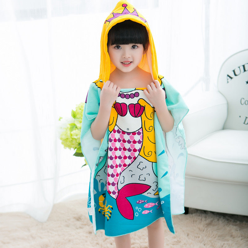 Kids Baby Poncho Towel Gym Sports Hooded Mermaid Baby Bathrobe Pajamas