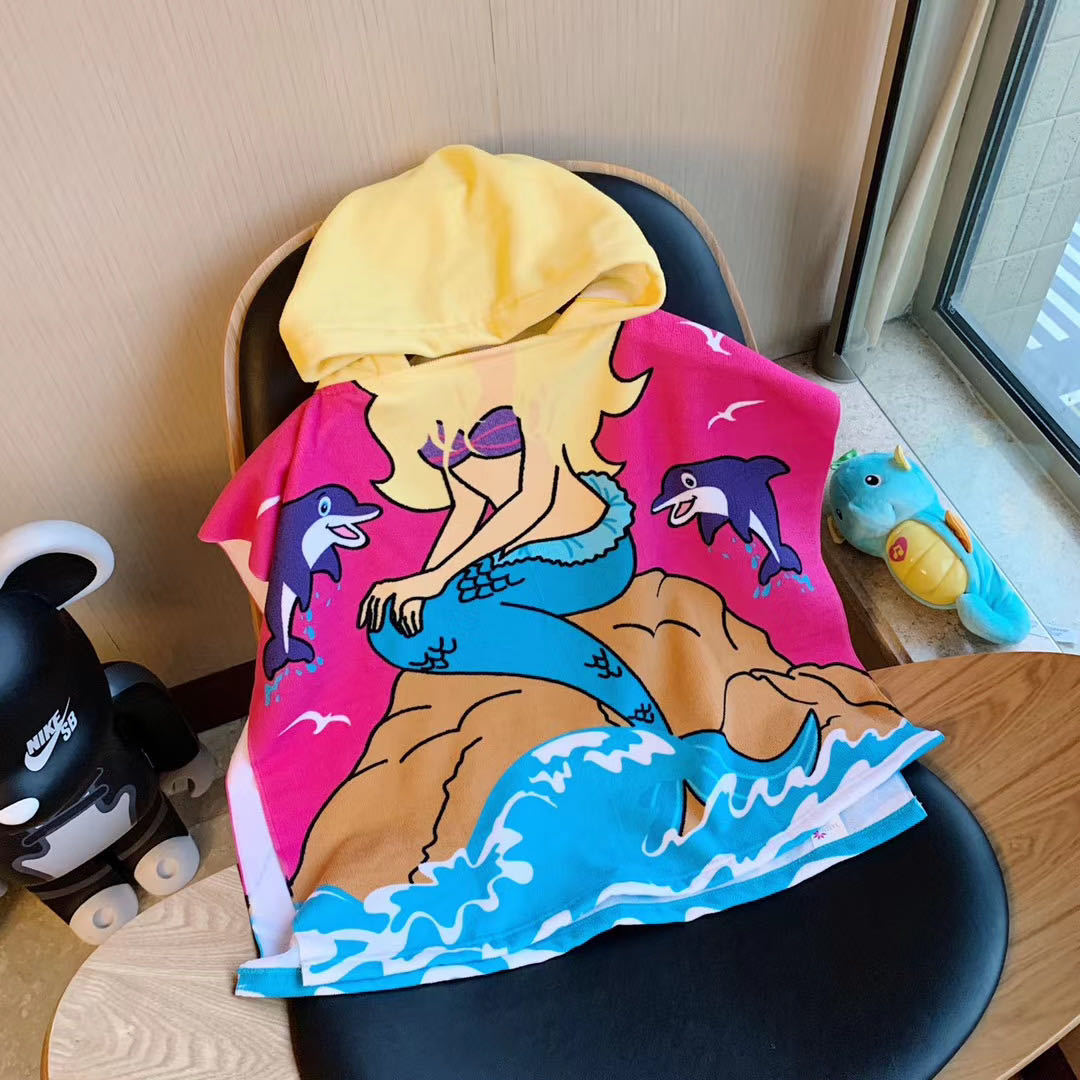 Kids Baby Poncho Towel Gym Sports Hooded Mermaid Baby Bathrobe Pajamas