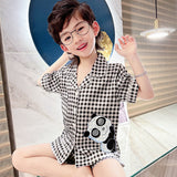 Kid Boys Home Ice Silk Pajamas Summer Thin Short Sleeve Suit Set