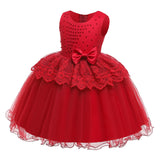 Kid Girl Princess Pearls Flower Lace Ball Gown Wedding Evening Dresses