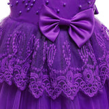 Kid Girl Princess Pearls Flower Lace Ball Gown Wedding Evening Dresses