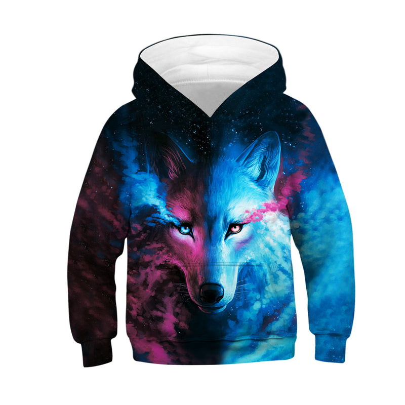 Kid Boy Girl Ice Fire Wolf Pullover Hoodie Casual Sportswear
