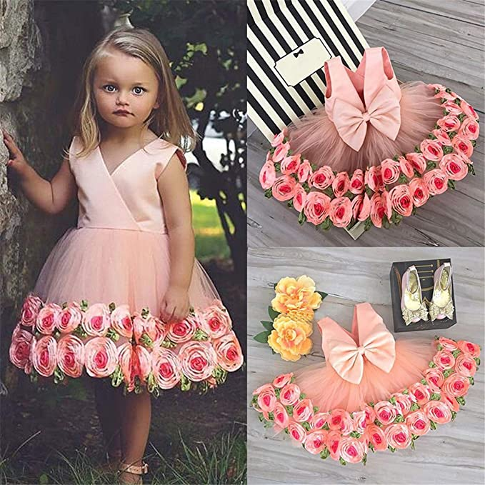 Toddler Kid Girls Flower Birthday Princess Rose Wedding Bridesmaid Dress 2-8T - honeylives