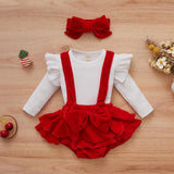 Baby Girls Solid Color Knitted Top Red Bow Sets 3 Pcs