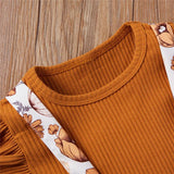Baby Girl Ruffle Sleeve Ribbed Floral 3 Pcs Sets