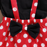 Baby Girl Dress Polka Dot Print  Lovely  Long Sleeve Strap 2 Pcs Sets