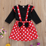 Baby Girl Dress Polka Dot Print  Lovely  Long Sleeve Strap 2 Pcs Sets
