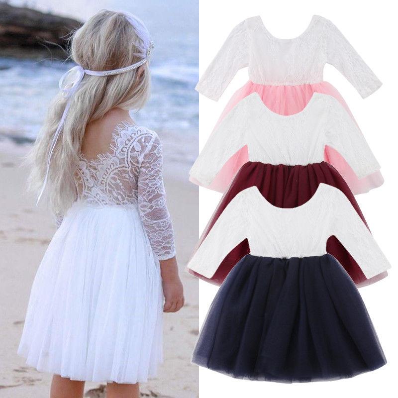 Summer Kids Little Girls Princess Baby Girl  Flower Lace Tutu Dress 1-6 Years - honeylives