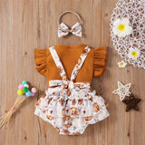 Baby Girl Ruffle Sleeve Ribbed Floral 3 Pcs Sets