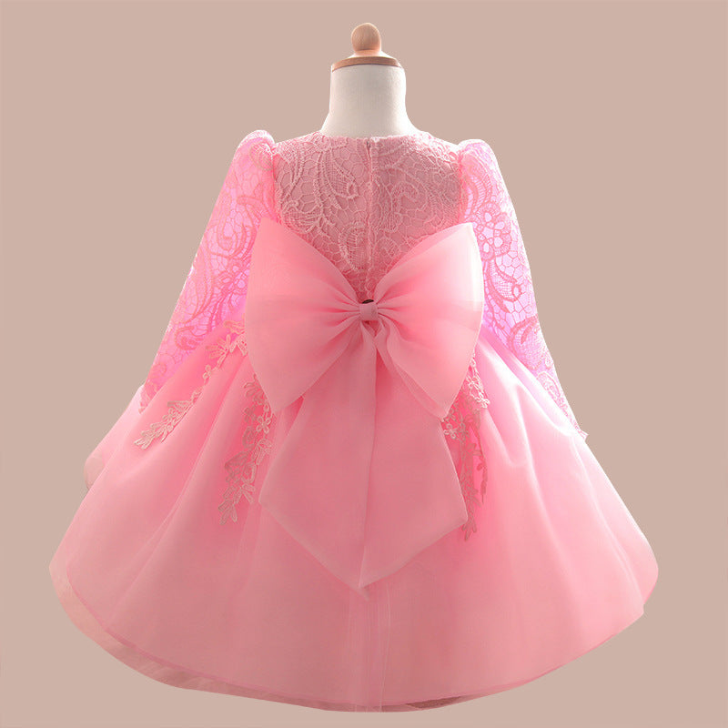 Toddler Girl Christening Winter Princess Long Sleeve Flower Birthday Dress